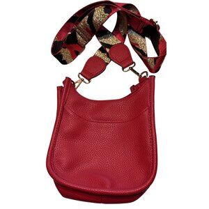 Red Pebbled Leather Crossbody Bag With Gold & Camouflage Adjustable Strap